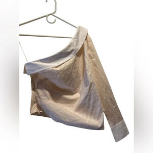 Express one shoulder poplin pink white stripe shirt